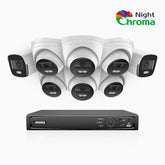 NightChroma<sup>TM</sup> NCK500 - 3K 8 Channel PoE Security System with 2 Bullet & 6 Turret Cameras, Acme Color Night Vision, f/1.0 Super Aperture, Active Alignment, Built-in Microphone, IP67 , All-Metal Housing